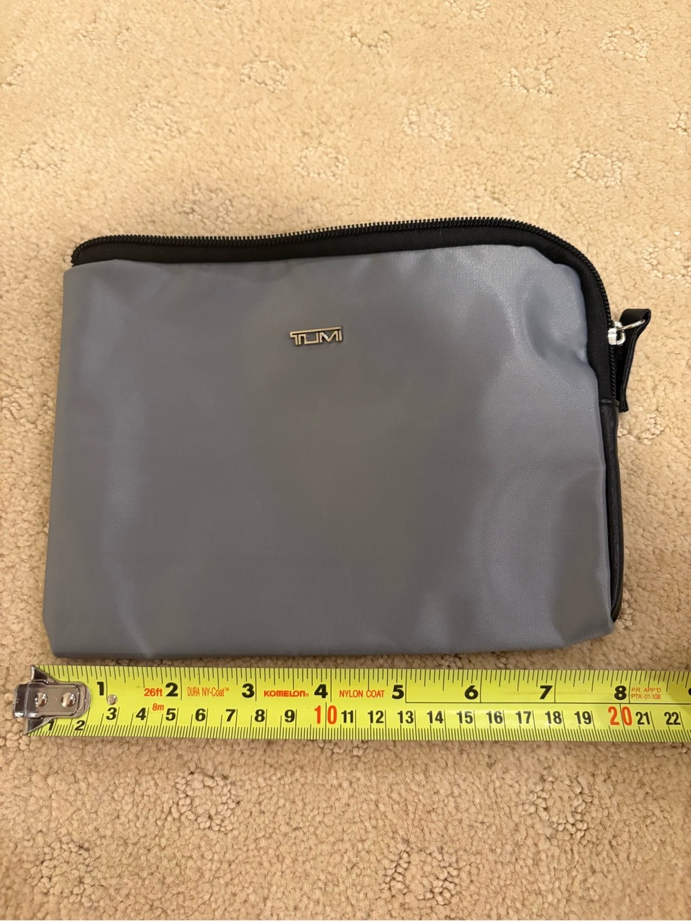 Tumi x Delta  Gray Compact Travel Pouch with Black Trim